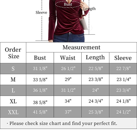 NWOT Guberry Burgundy Deep V Neck Long Sleeve Velvet Top - Picture 8 of 8